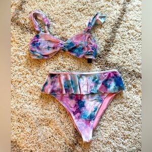 BEACH RIOT Free People Poppy Bikini Top AND bottom candy skies tie dye